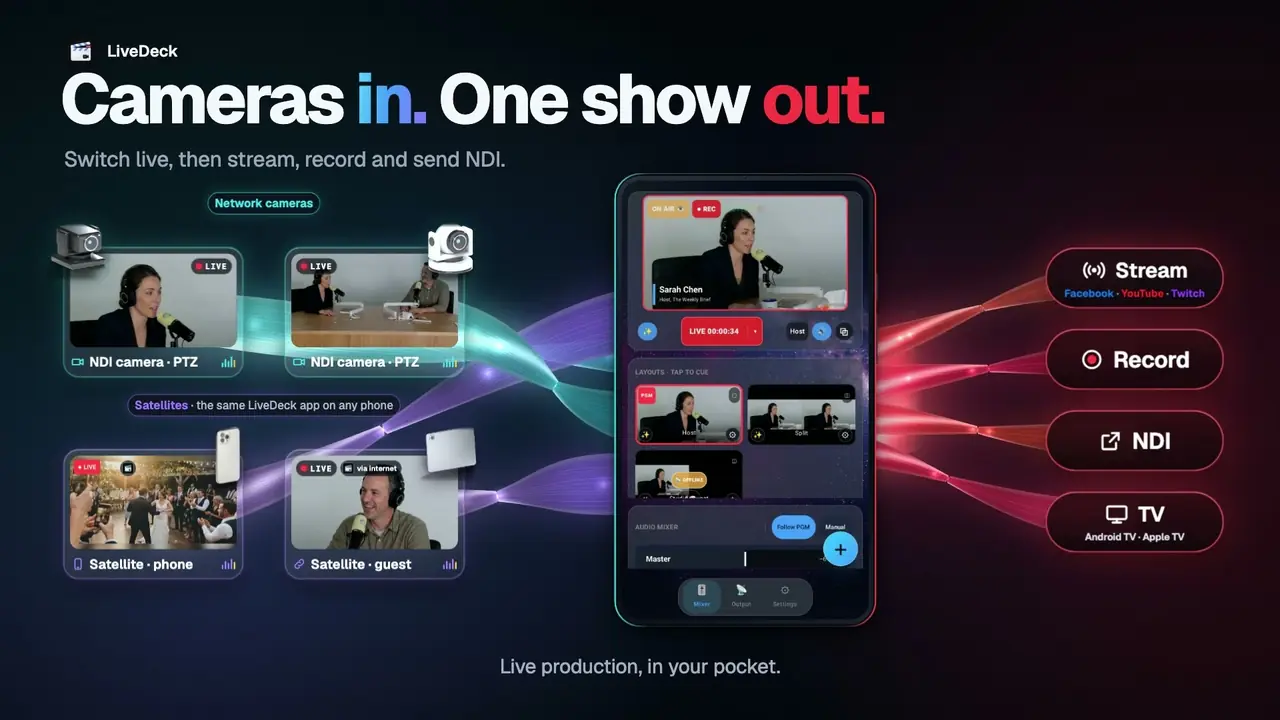 Poster for the LiveDeck film, Cameras in, one show out